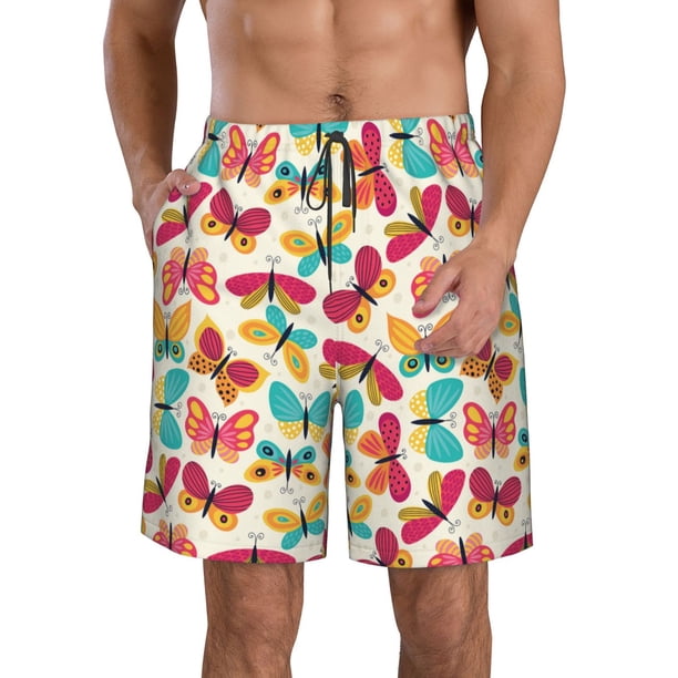 Fotbe Colorful Butterflies Trajes de Baño Estampados para Hombre, Shorts de Verano de Secado Rápido, Ropa de Playa, Bañadores-Medium