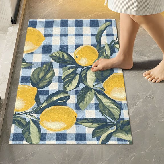 Yayeee Bath Rug for Bathroom Floor Non Slip Rectangle Fluffy Soft Absorbent Mat, 16"x24", Retro Beige Lemon