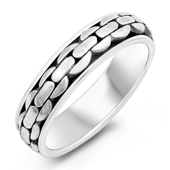 Oxidized Chain Link Spinner Wedding Ring .925 Sterling Silver Band Jewelry Female Male Size 10