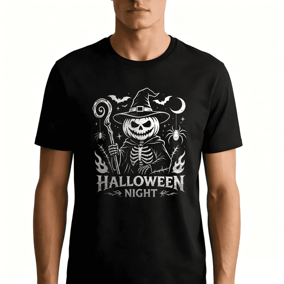 Halloween Silver Foil Men's Crew Neck Graphic T-Shirt Short Sleeve 100% Cotton Casual Tee Unisex T-Shirt
