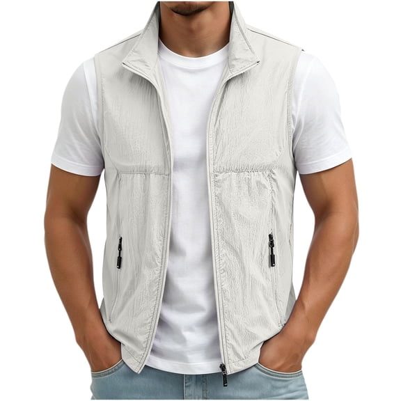 Mens Vests Outerwear Windproof Lightweight Softshell Sleeveless Jacket | Breathable Zip Up Multi-Pockets Quick Dry Sports Vest for Golf Hiking Fishing Running