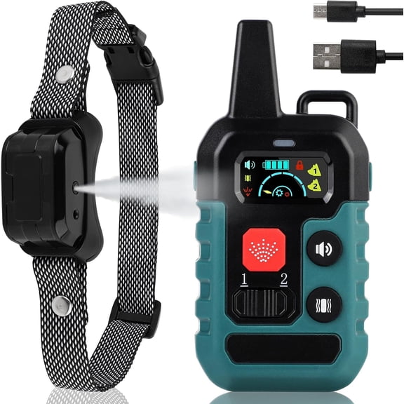 Citronella Spray Dog Training Collar with Remote, No Shock Bark Training Collar with Spray, Vibration & Beep Modes, 1000FT Range for Small Medium Large Dogs, Green