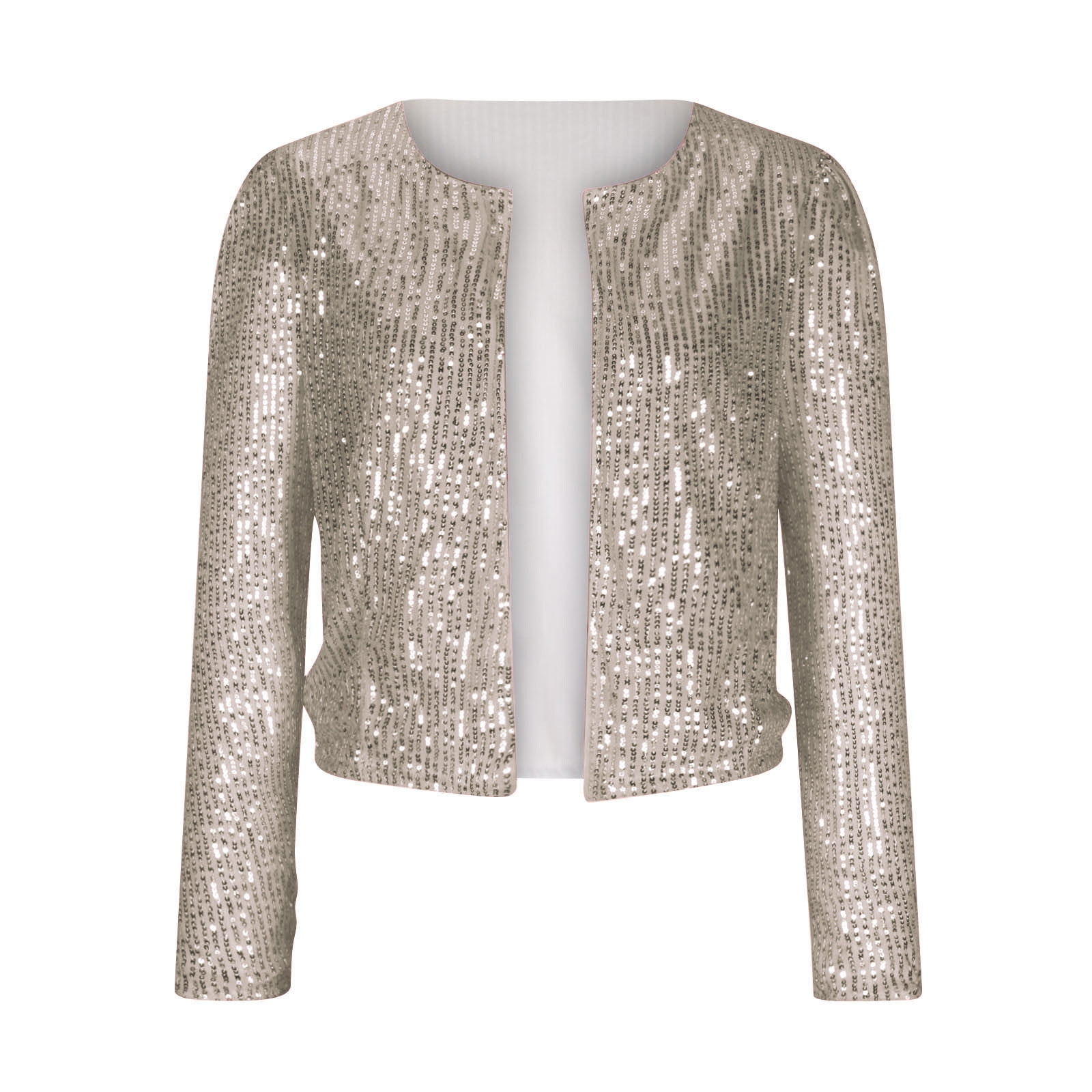 jsaierl Women Sequin Jacket Cropped Long Sleeve Sparkly Shrug Clubwear Glitter Open Front Short Jackets