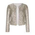 lcziwo Sequin Blazer for Women Open Front Collarless Long Sleeve Jacket