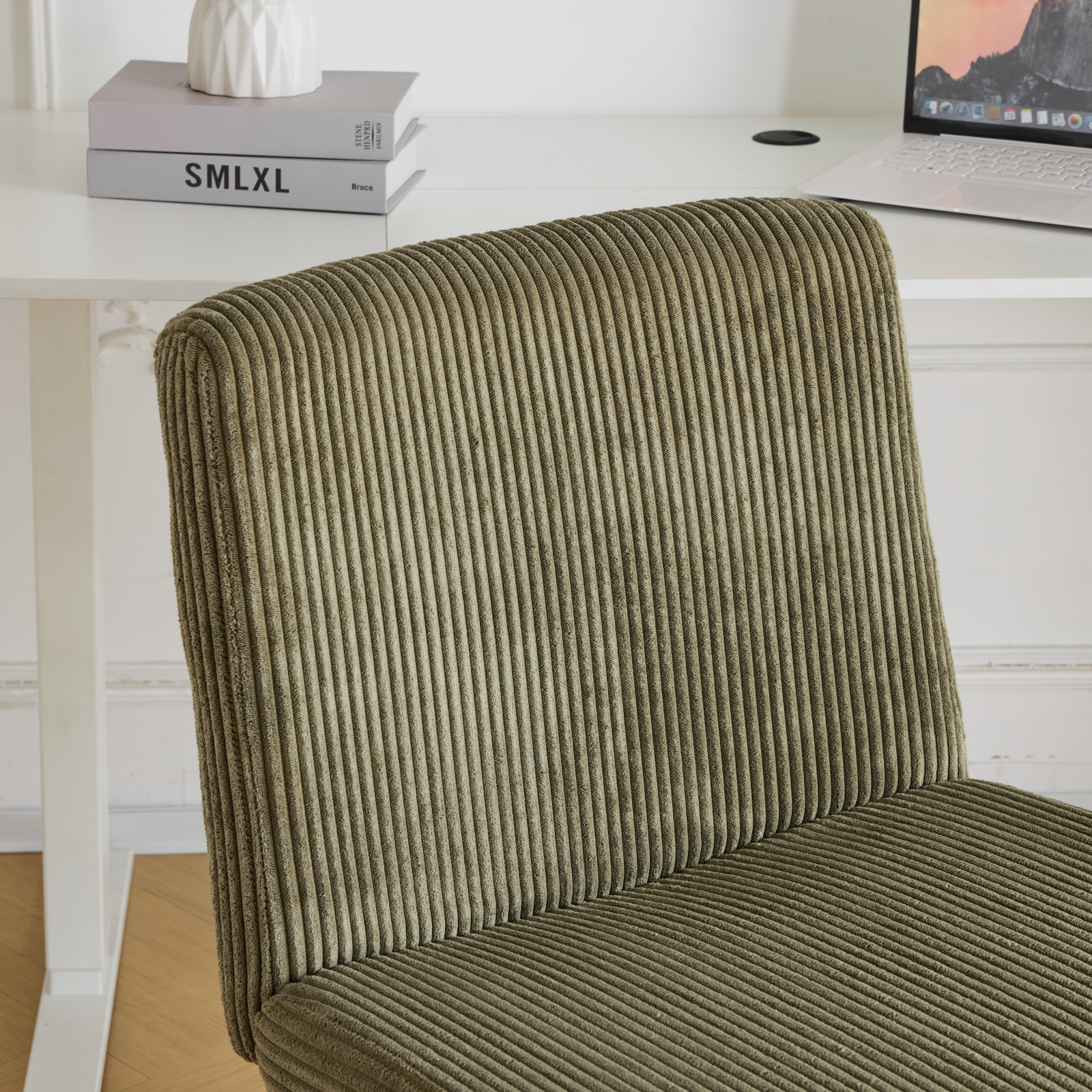 Ktaxon Oversized Armless Office Chair Swivel Study Chair Adjustable Desk Chair with Criss Cross Legs for Conference and Home Olive Green