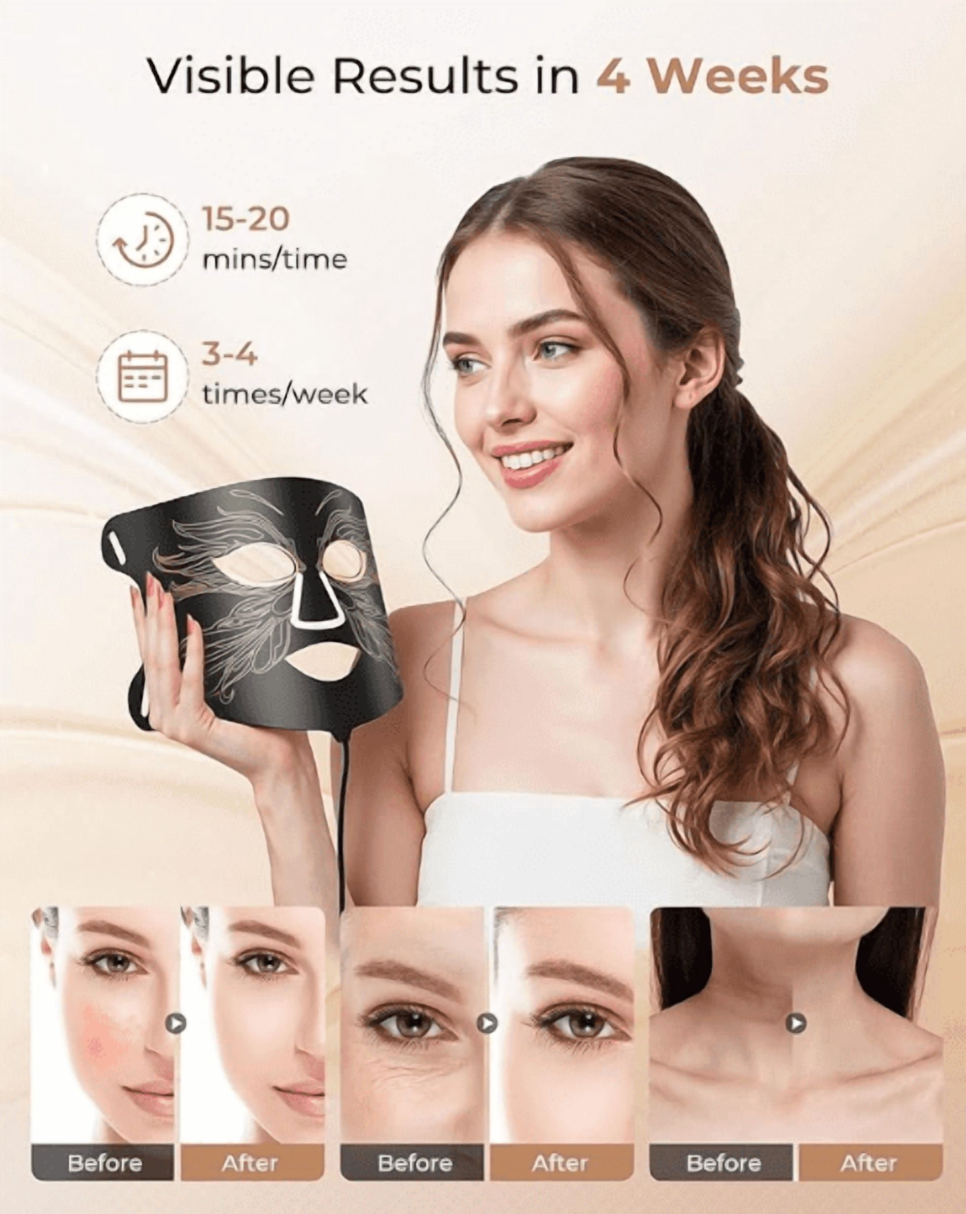 CNV  LED Light Therapy mask Red Light Therapy for Face and Neck, 7 Colors Red Light Therapy Mask, Led Face Mask Light Therapy with 324 LED, 5 Brightness Levels & 20 Mins Timer for Home & Travel