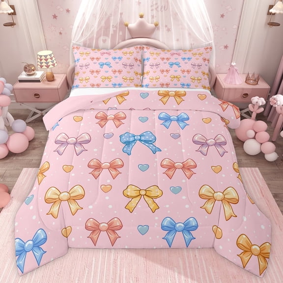 Castle Fairy Colorful Bow Knot Twin Comforter Sets,Dreamy Princess Bow Bedding Set