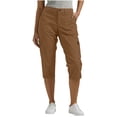 thumbnail image 6 of Inleife Womens Elastic Waist Capris Solid Color Cargo Pants Multiple Pockets Casual Hiking Pants Coffee S, 6 of 6
