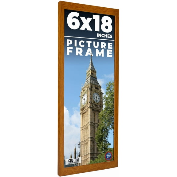 6x18 Honey Brown Real Wood Picture Frame Width 0.75 inches | Interior Frame Depth 0.5 inches |