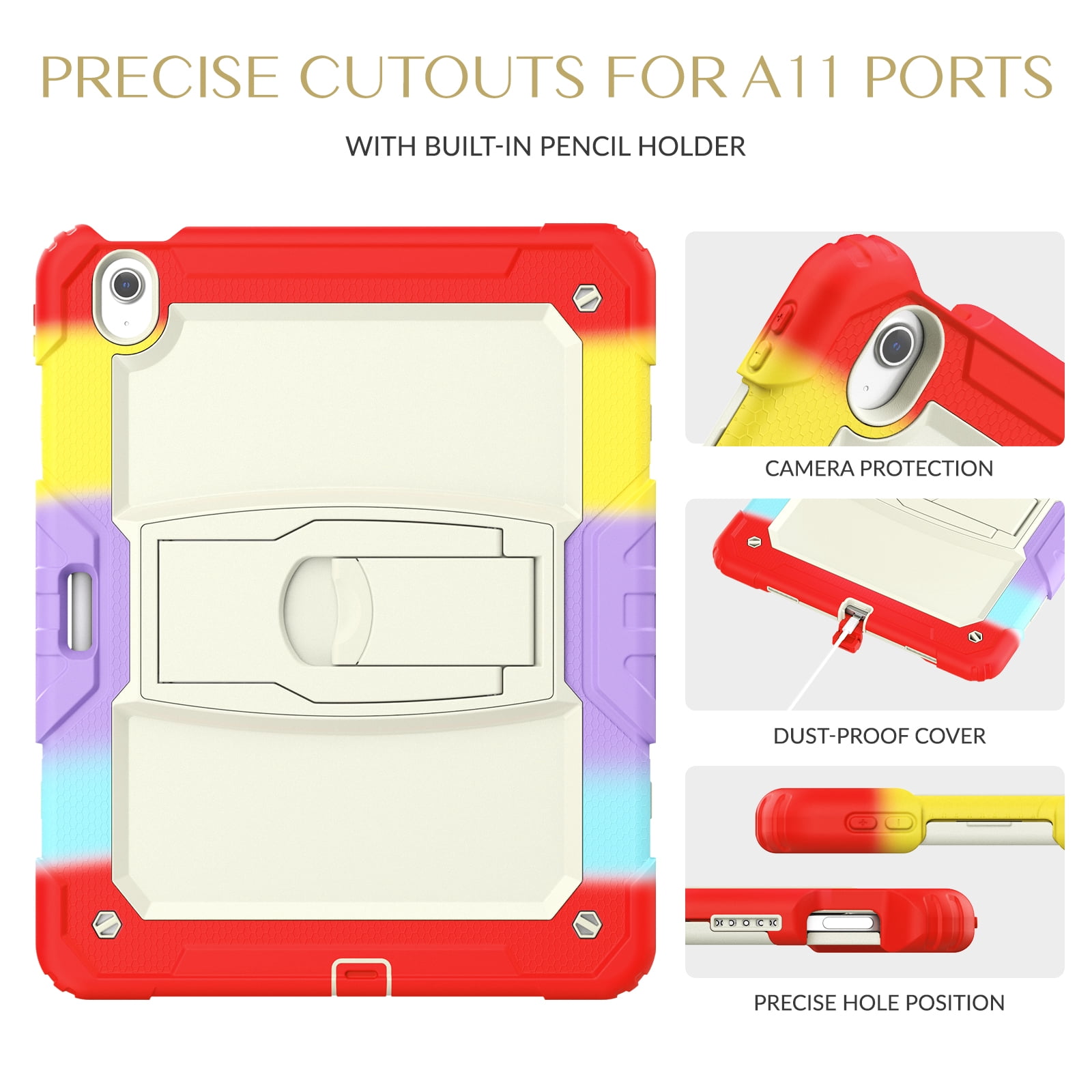 Rugged Case For Apple iPad Air 13 (2024) – 3-Layer Protection Shockproof Stand Cover with Screen Protector, Adjustable Stand, Shoulder Strap, & Pencil Holder -- Colorful Red