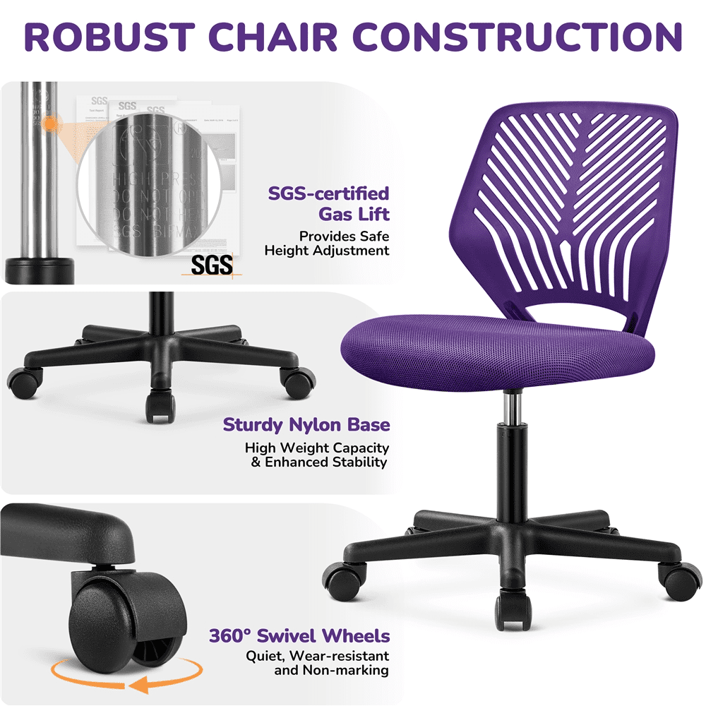 Alden Design Adjustable Armless Mid Back Office Chair, Purple