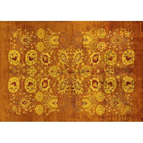 Ahgly Company Machine Washable Indoor Rectangle Oriental Yellow Industrial Area Rugs, 4' x 6'