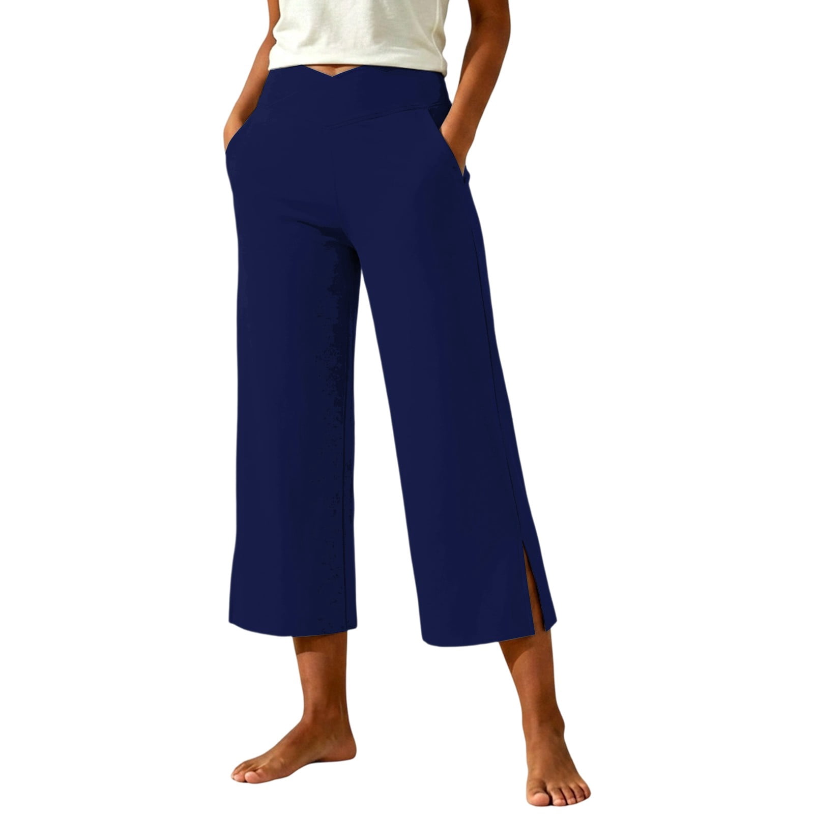 THDHVS Casual Pants for Women,V Shaped Waist Split Cuff Yoga Nine