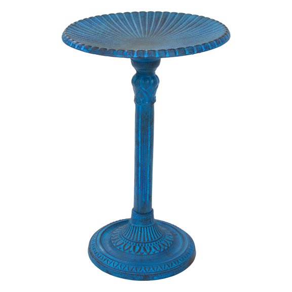 Sunnydaze Art Decor Sunburst Freestanding Cast Aluminum Outdoor Bird Bath, Blue Patina