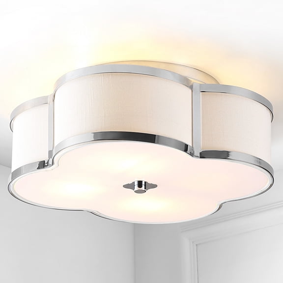JONATHAN Y Quatrefoil 18" Scalloped Shade Metal Classic Glam LED Flush Mount, Chrome