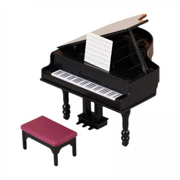 Xuanheng 4x1:12 Scale Dollhouse Mini Grand Piano with Stool for Living Room Bedroom Playhouse