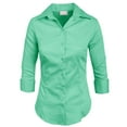 thumbnail image 1 of J. METHOD Chemise Boutonnée pour Femme Manches 3/4 Col Roulé Extensible Bureau Travail Formel Décontracté Blouse Basique Haut NEWT01 Menthe TG, 1 of 6