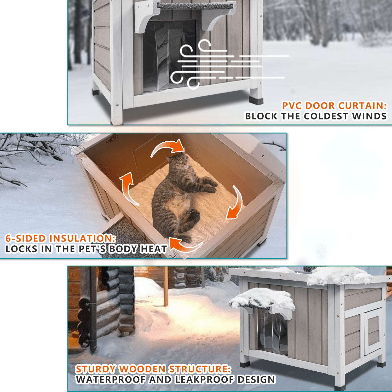 PETSCOSSET Insulated Cat House, Outdoor Small Feral Cat Shelter for Winter with Escape Door