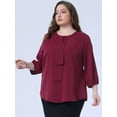 thumbnail image 2 of DARING DIVA Women's Plus Round Neck Work Ruffle Chiffon Top 3X Wine Red, 2 of 6