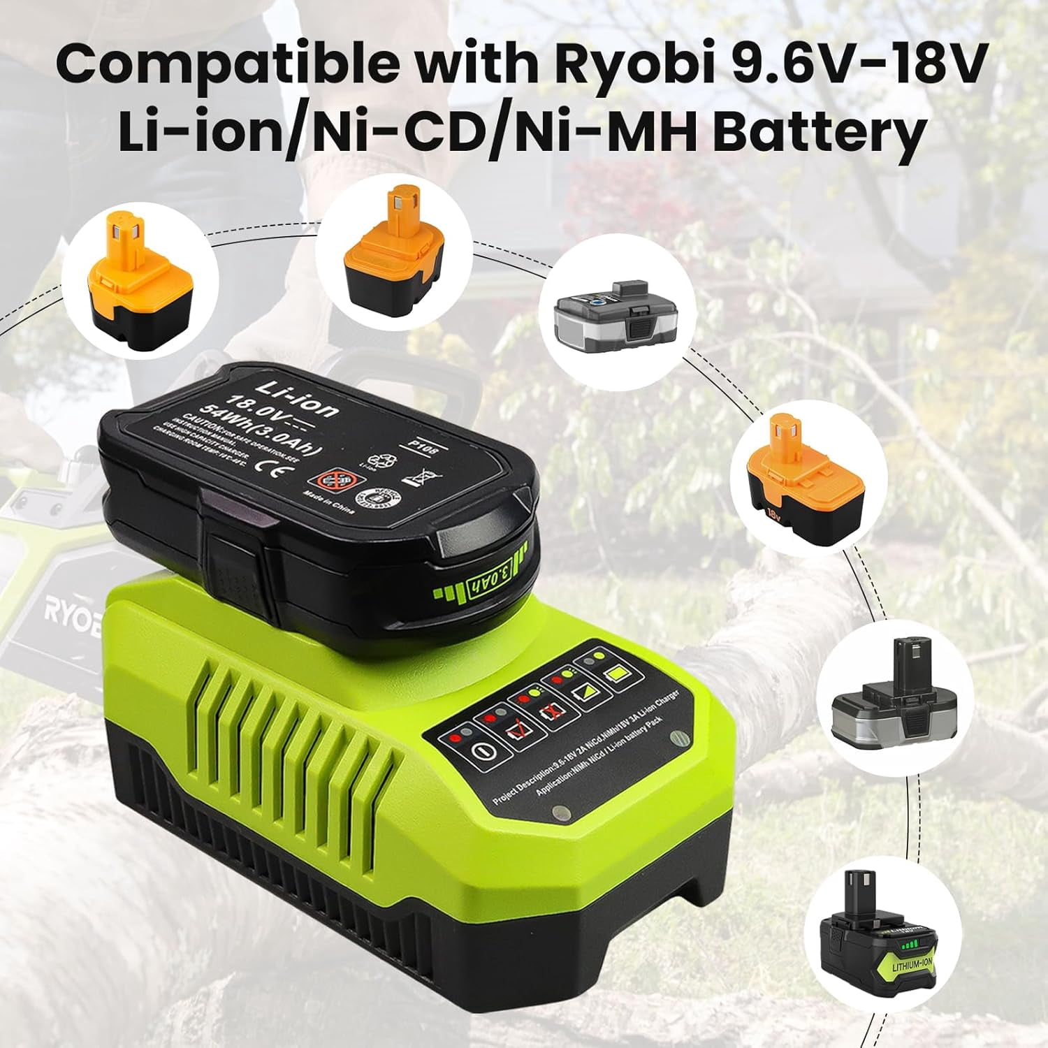P117 Rapid Charger Replacement for Ryobi 18Volt Charger Compatible with Ryobi 9.6V-18V Battery P102 P108 P189 P197 P103 P105 P107 P190 P191 PBP002 PBP005