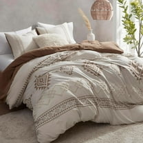 Boho Duvet Cover Set Queen Size, Beige and Terracotta Color Clash 3 Pieces Microfiber Bedding Set