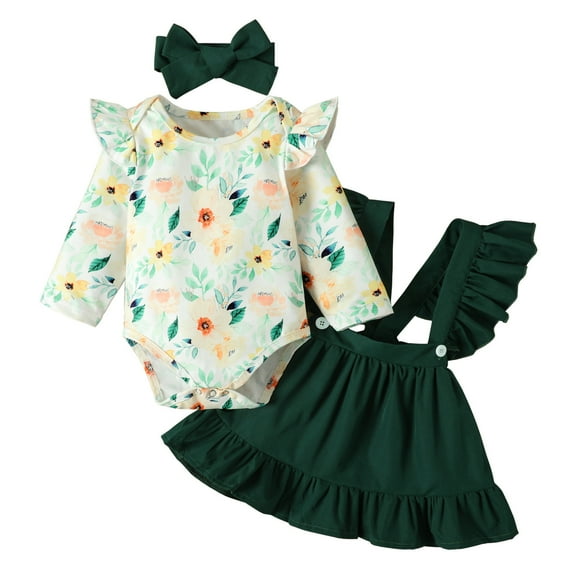 Ketyyh-chn99 New Born Baby Girls Clothes Long Sleeve Floral Romper Little Girls Clothes Green,100