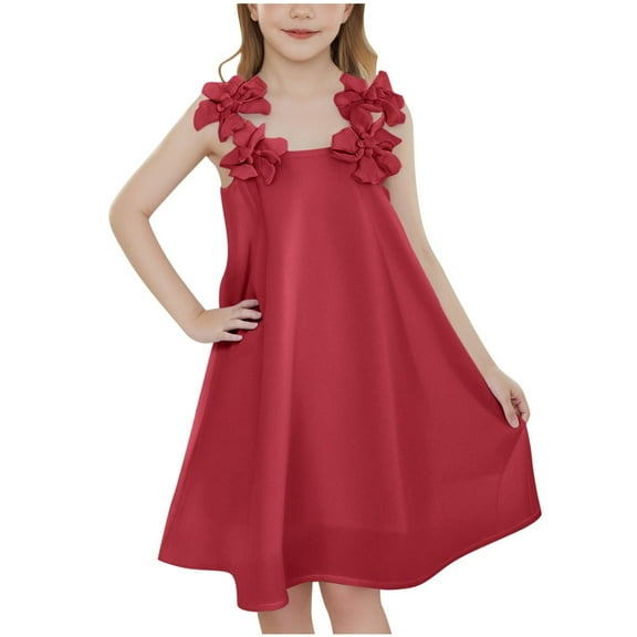 Edvintorg Summer Dresses for Girls 2025 Cute Sleeveless Camisole Princess Dress Solid Color A-Line Dress Children's Beach Vacation Clothes 2-8 Years