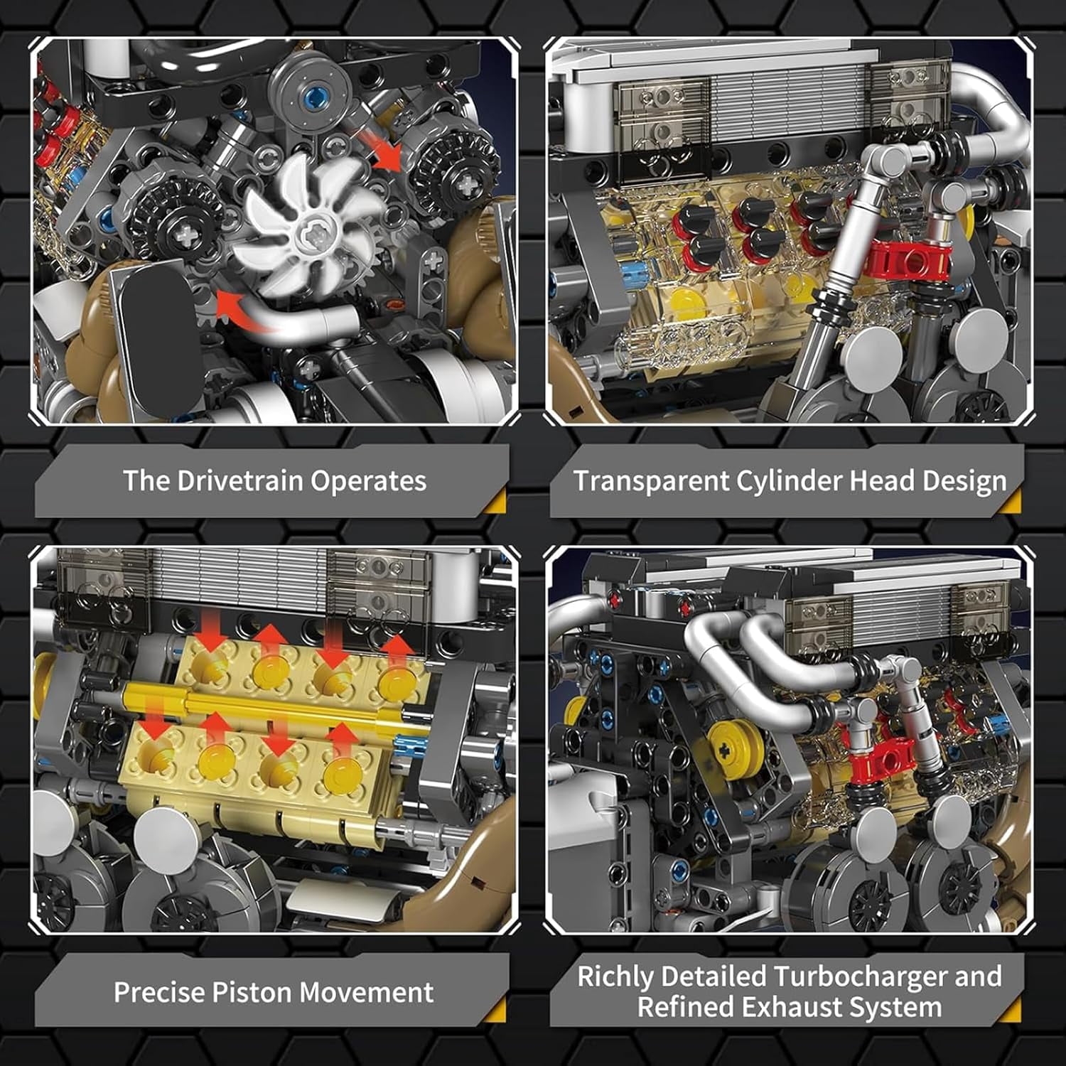Engine Building Blocks Set, Combustion Engine Model That Runs, Mini Engine Build Kit for with Battery and Motor, Engineering Construction STEM Toy for (952 Pcs)