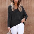 thumbnail image 4 of Mujer Cuello En V Top Manga Larga Color Puro Transpirable Simple Casual Otoño Invierno Jersey Blusas Camisas para Oficina En Casa Negro XL, 4 of 7