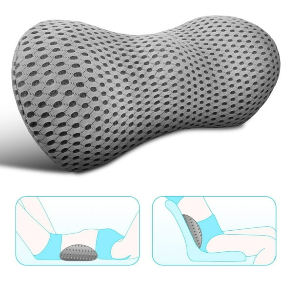 Lumbar Support Pillow - Memory Foam for Low Back Pain Relief, Ergonomic Streamline Car Seat, Office Chair, Recliner and Bed (Light Grey)