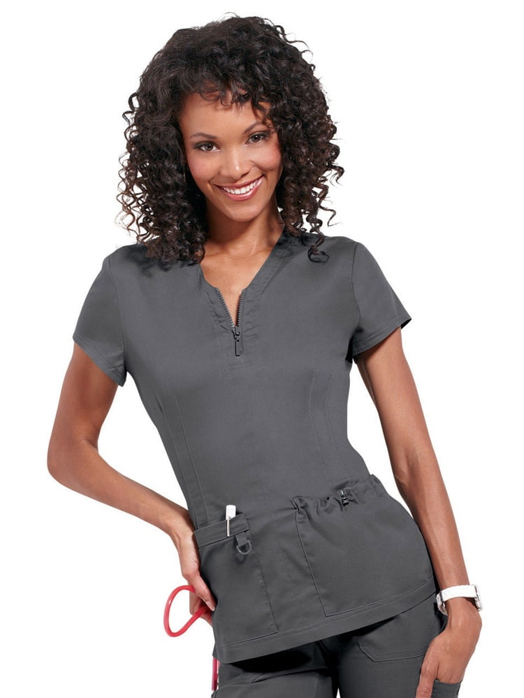 Koi Stretch Scrubs Tops Womens Nursing Scrub Top Charcoal Small 1/4