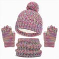 thumbnail image 2 of NOLDARES 3Pcs Kids Hat Scarf and Snow Gloves Set, Winter Knit Warm Soft Pom-Pom Beanie Outdoor for Boys Girls and Toddlers(M003-Hot Pink), 2 of 4
