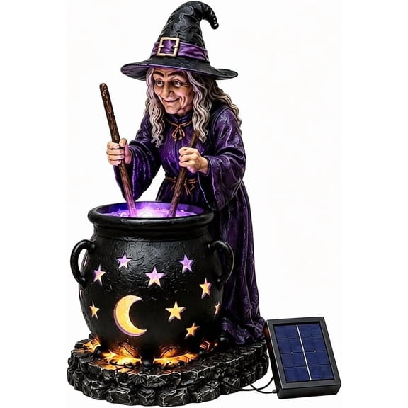 OYPGUE Solar Witch Statue with Glowing Cauldron, Outdoor Halloween Garden Light | Solar Powered Resin Decorative Figurine Light for Yard Lawn Porch Path Decor