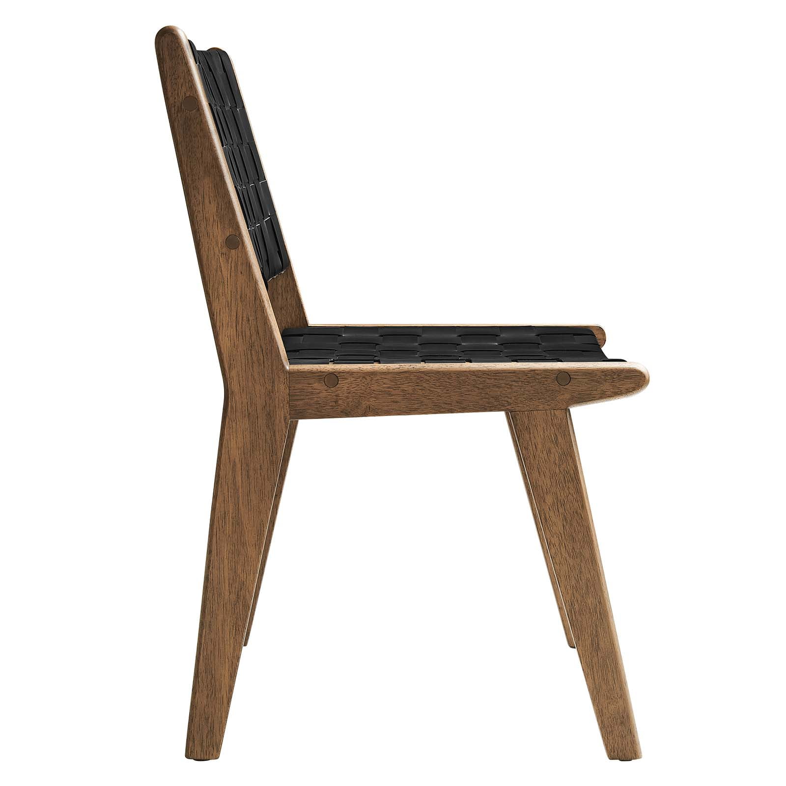 Modway Saoirse 17.5" Woven Leather Dining Side Chair in Walnut/Black (Set of 2)