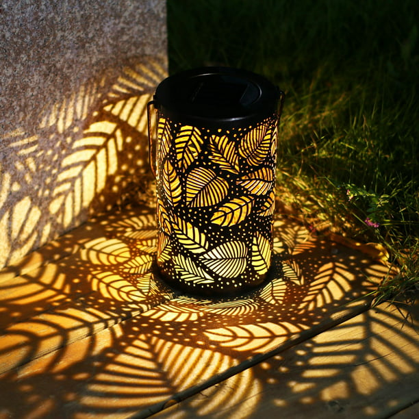 Solar Lantern Lights Outdoor Garden, Metal Flower Hanging Lamp