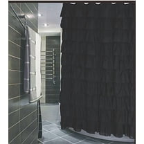 Ruffled Black Fabric Shower Curtain Size 72 x 72 inch