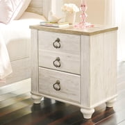 Signature Design by Ashley Willowton Farmhouse 2 Drawer Nightstand with USB Charging Ports, Whitewash