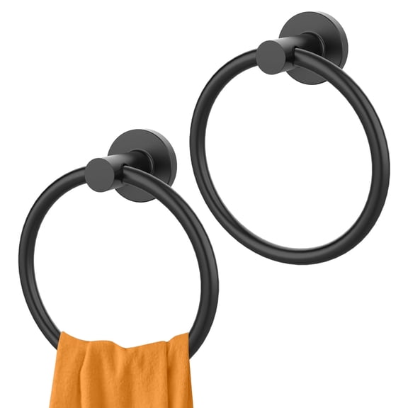 Matte Black Towel Ring 2Pack, SUS304 Stainless Steel Hand Towel Holder for Bathroom Kitchen, Modern Style Towel Hanger, Thicken Ring Towel Holder, Towel Rack Round Wall Mounted (2, Black)
