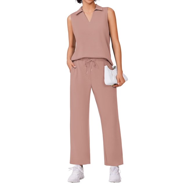 Lounge Set PINSPARK, top y pantalones sin mangas con cuello en V para mujer