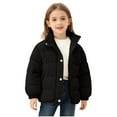 thumbnail image 3 of Juebong Girls Cropped Corduroy Puffer Jacket Zip Up Stand Collar Winter Jackets Warm Long Sleeve Quilted Down Puffer Coat Black,2-3 Years, 3 of 8