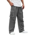 thumbnail image 2 of Zimjoy Gray Pants for Men Big and Tall Drawstring Elastic Cargo Pants Breathable Athletic Pant Cool Cotton Lightweight Pantalones De Hombre with Multi-Pockets, Dark Gray 3XL, 2 of 6