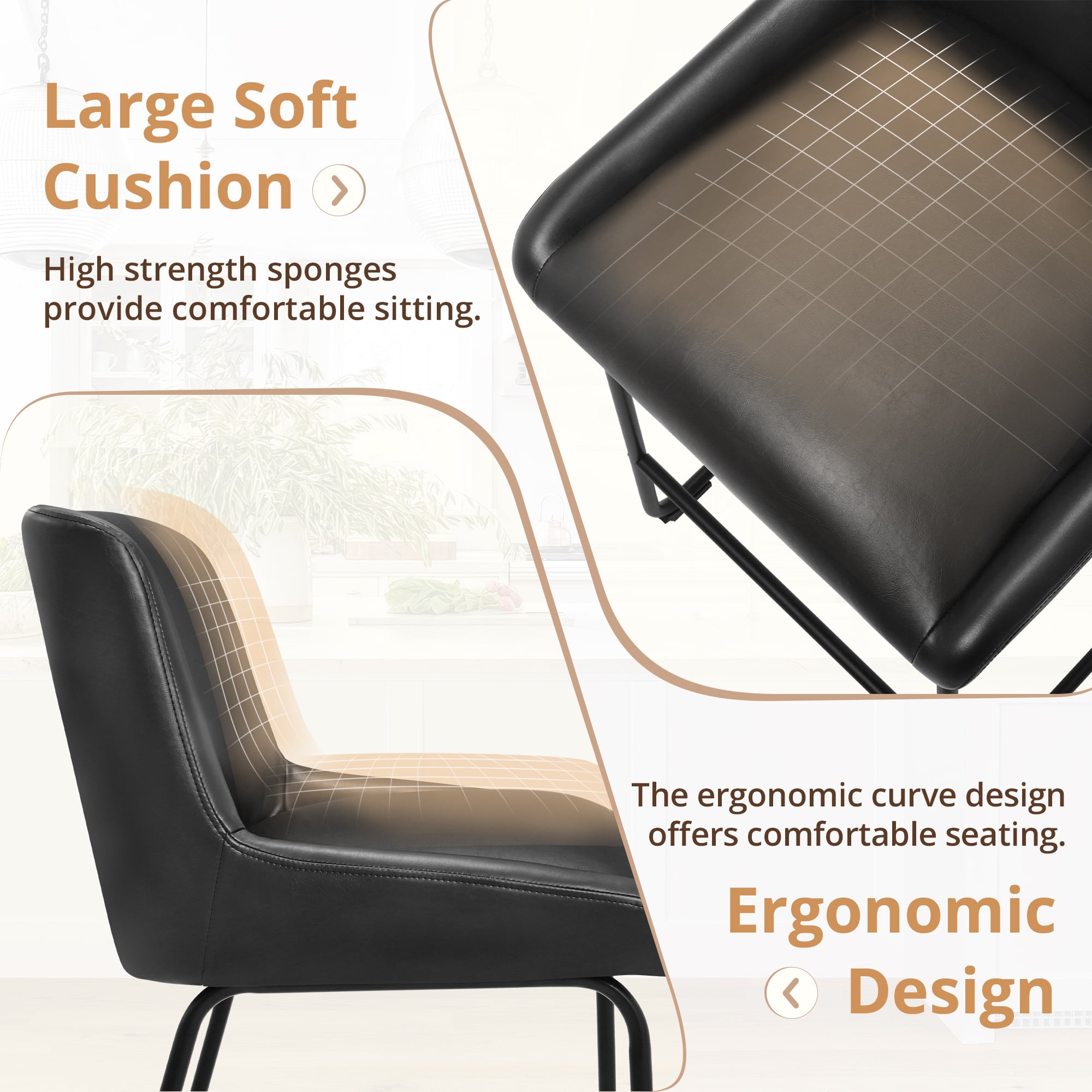 Dycanpo 26" Counter Height Bar Stools Set of 3, Faux Leather 2.5" Cushion, Black
