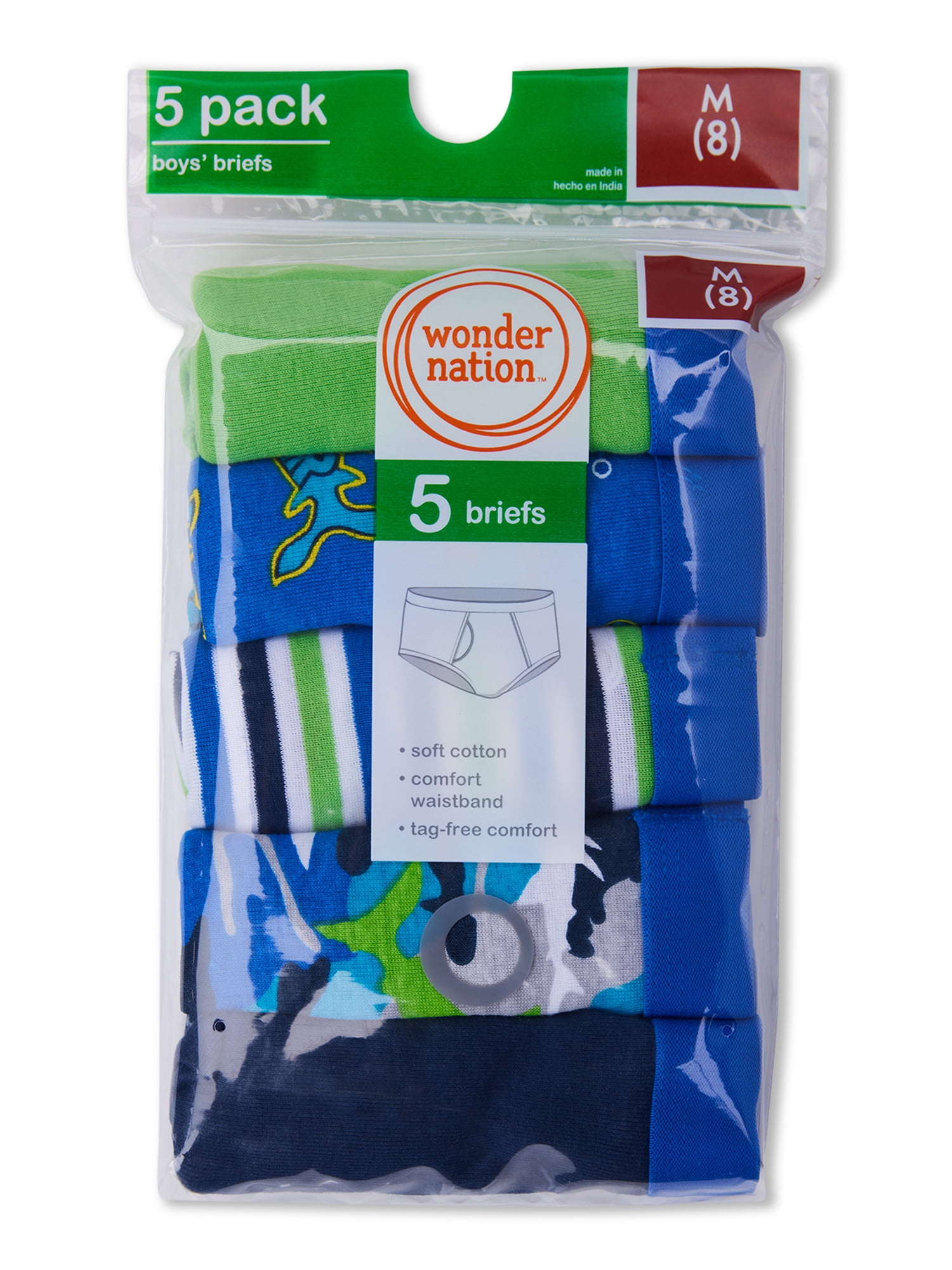 Wonder Nation Boys Brief Underwear, 5-Pack, Sizes S-XL