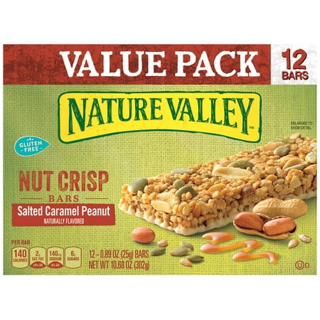 Nature Valley Salted Caramel Peanut Nut Crisp Bars, 0.89 oz, 12 count