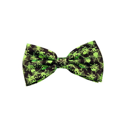 Pre-tied Bow Tie in Gift Box- Green Skulls & Cobwebs