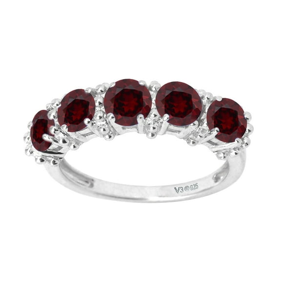 Sterling Silver with Natural Garnet Five Stone Band Ring