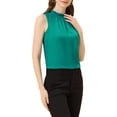 thumbnail image 4 of INSPIRE CHIC Blouse Décontractée Sans Manches à Col Montant à Volants pour Femme TP Vert Lac, 4 of 7