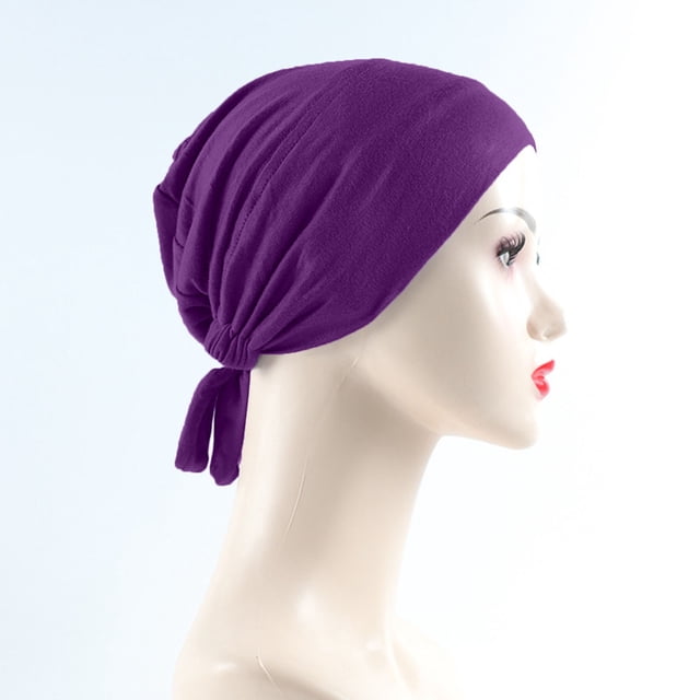 Women's Muslim Elastic Band Ethnic Hijab Solid Color Adjustable Small Cap Tube Cap Wrapped Turban Cap Lace Up