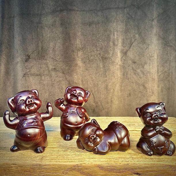 Ebony wood carving of the 12 Zodiac Pigs - Cute little pig figurine, solid wood, perfect as a birthday gift for girls, golden pig handicrafts.