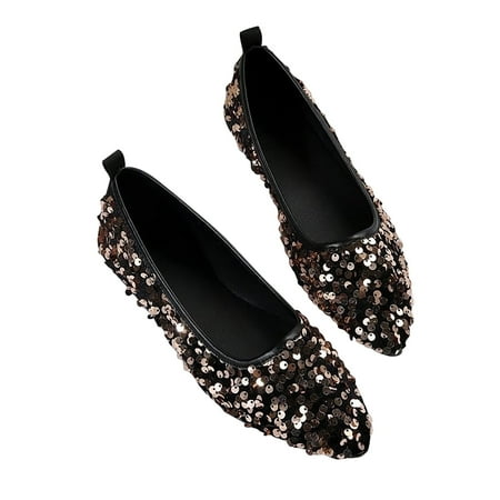 Omagie 2024 Women s Flats Shoes Pointed Toe Sequined Shoes Spring 24 Shallow Mouth Pointed Toe Flat Shoes Brown